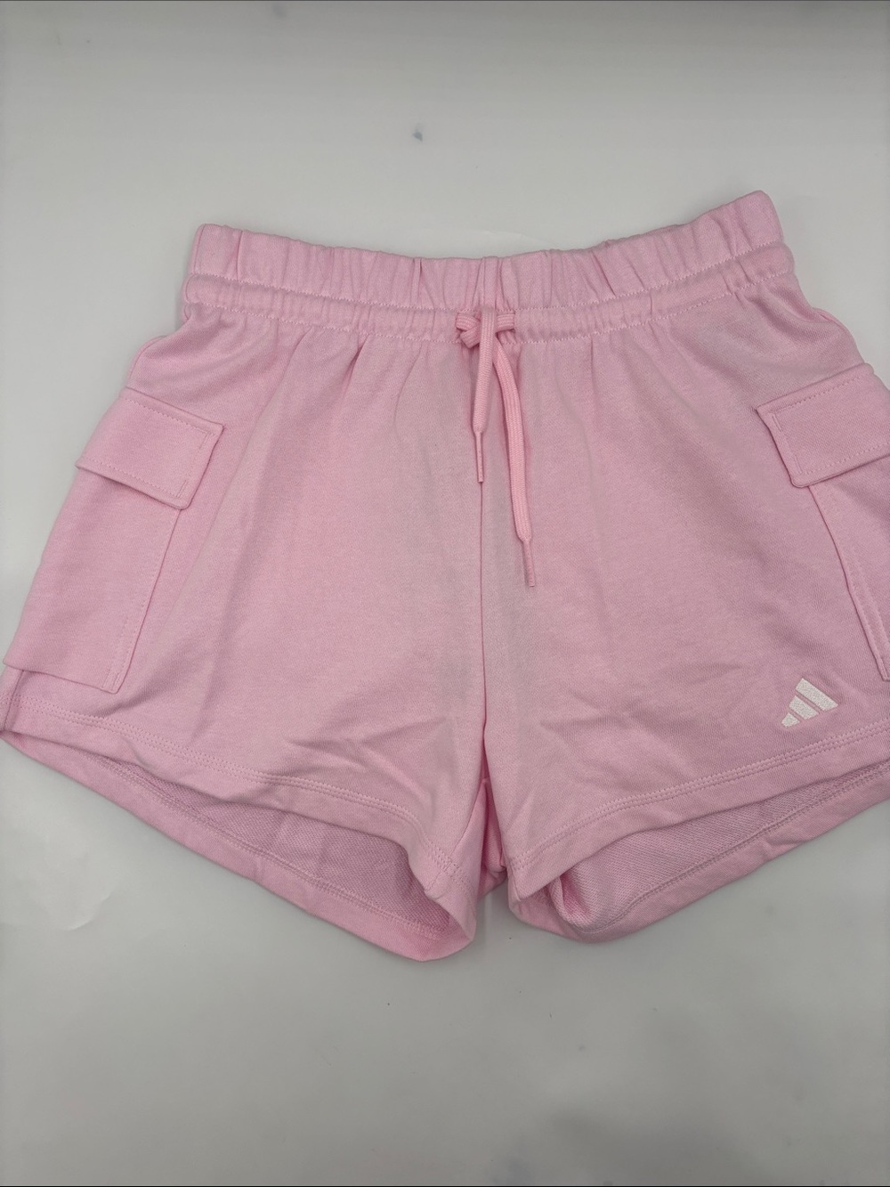 Adidas Logo Cargo Sweat Shorts in Clear Pink/White